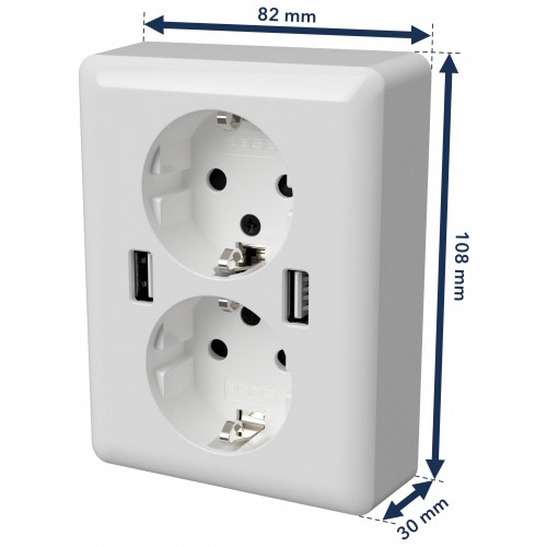 het beleid Zonnebrand Vervolg USB stopcontact half opbouw/ half inbouw (2x USB poort) met randaarde  zuiver wit glanzend - usbstopcontactbestellen.nl