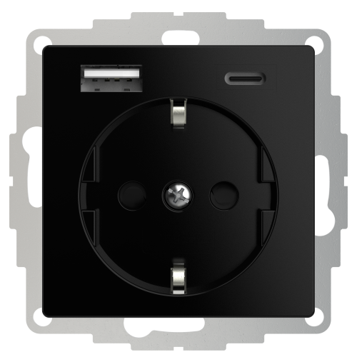 Universeel USB stopcontact (2x USB poort A-C) met randaarde glanzend zwart